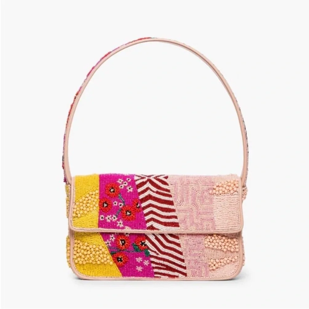 Staud Tommy Beaded Shoulder Bag Pink Patchwork - Limited Edition NWOT - Picture 1 of 7
